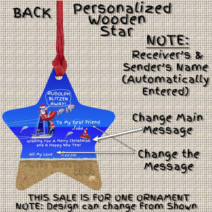 Personalized Wooden Star Ornament | Wood Christmas Card  Magnetic Back
