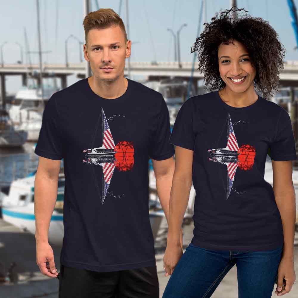 Navy sailboat unisex t shirt: YachtMerch.com