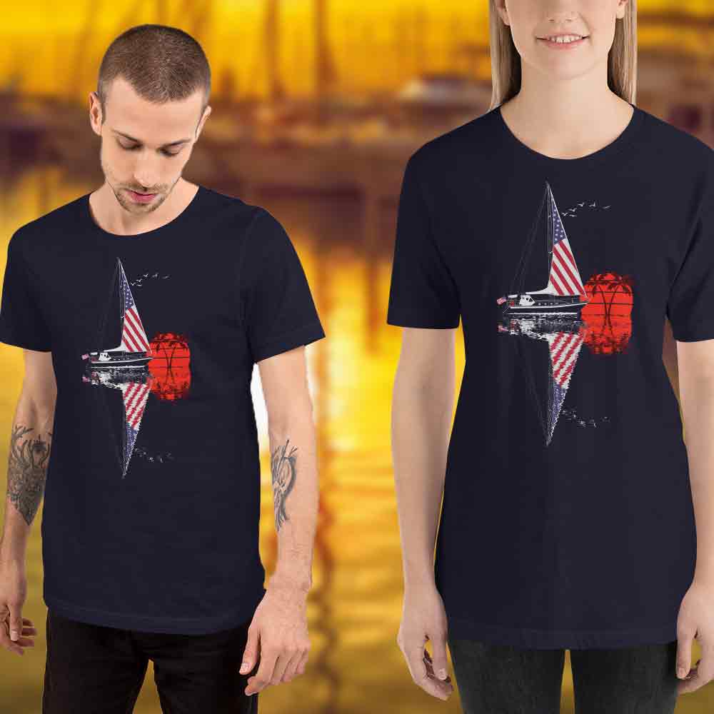 Navy sailboat unisex t shirt: YachtMerch.com