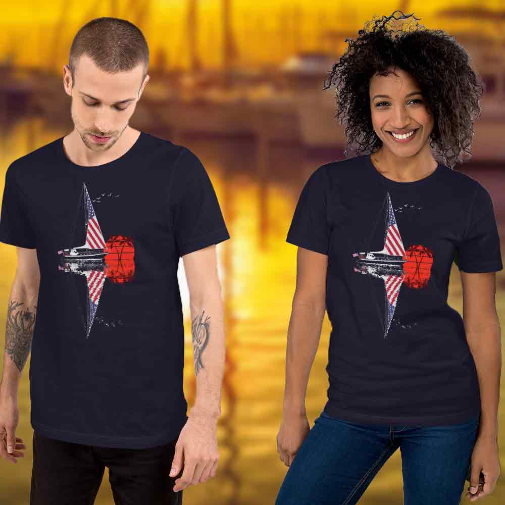 Navy sailboat unisex t shirt: YachtMerch.com