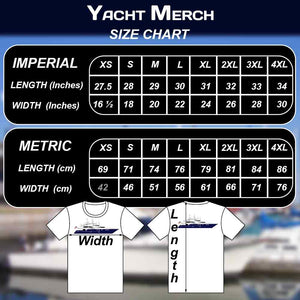 Sailboat Black blue unisex t shirt size Guide: YachtMerch.com